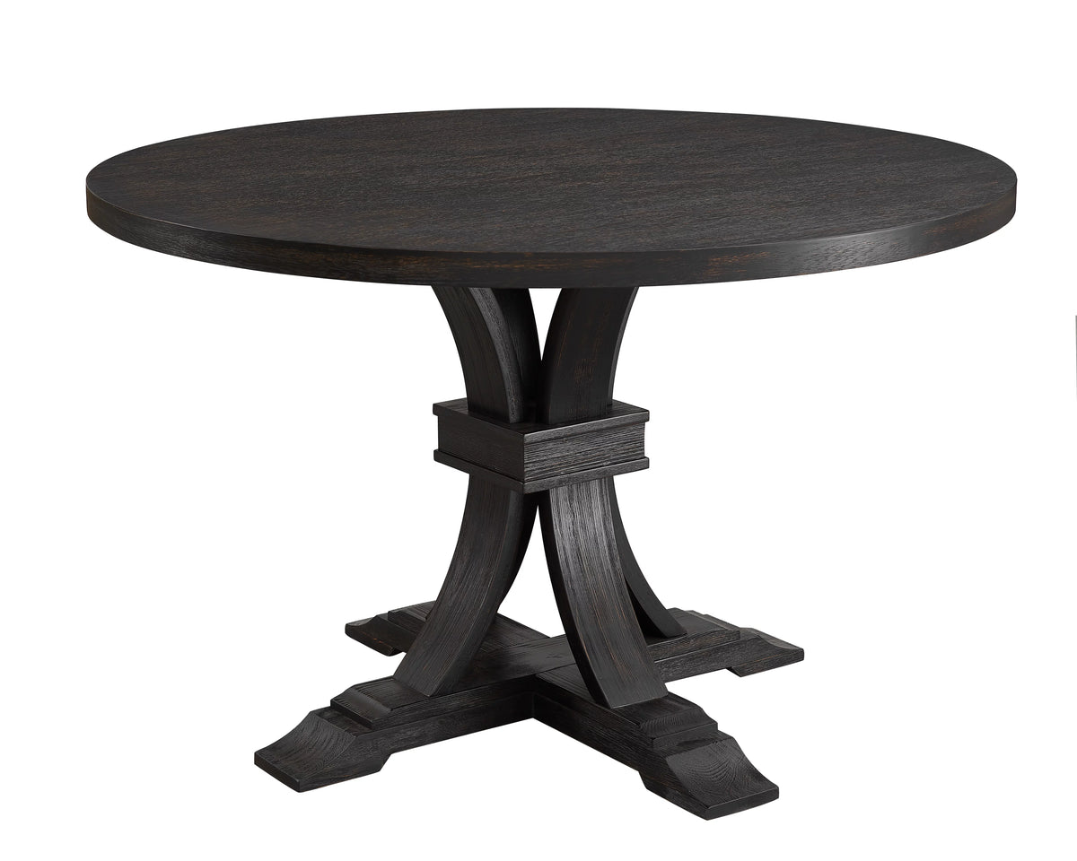 Distressed Black Finish Round Pedestal Dining Table M495