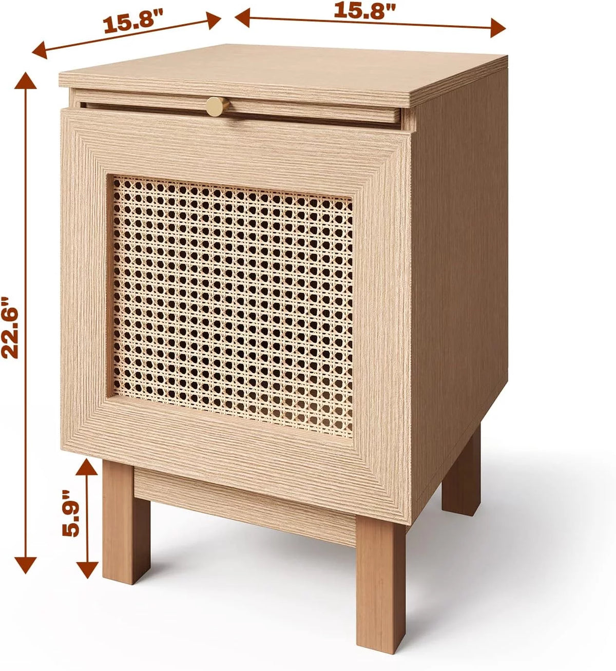 Rattan Nightstand with Solid Wooden Legs S589