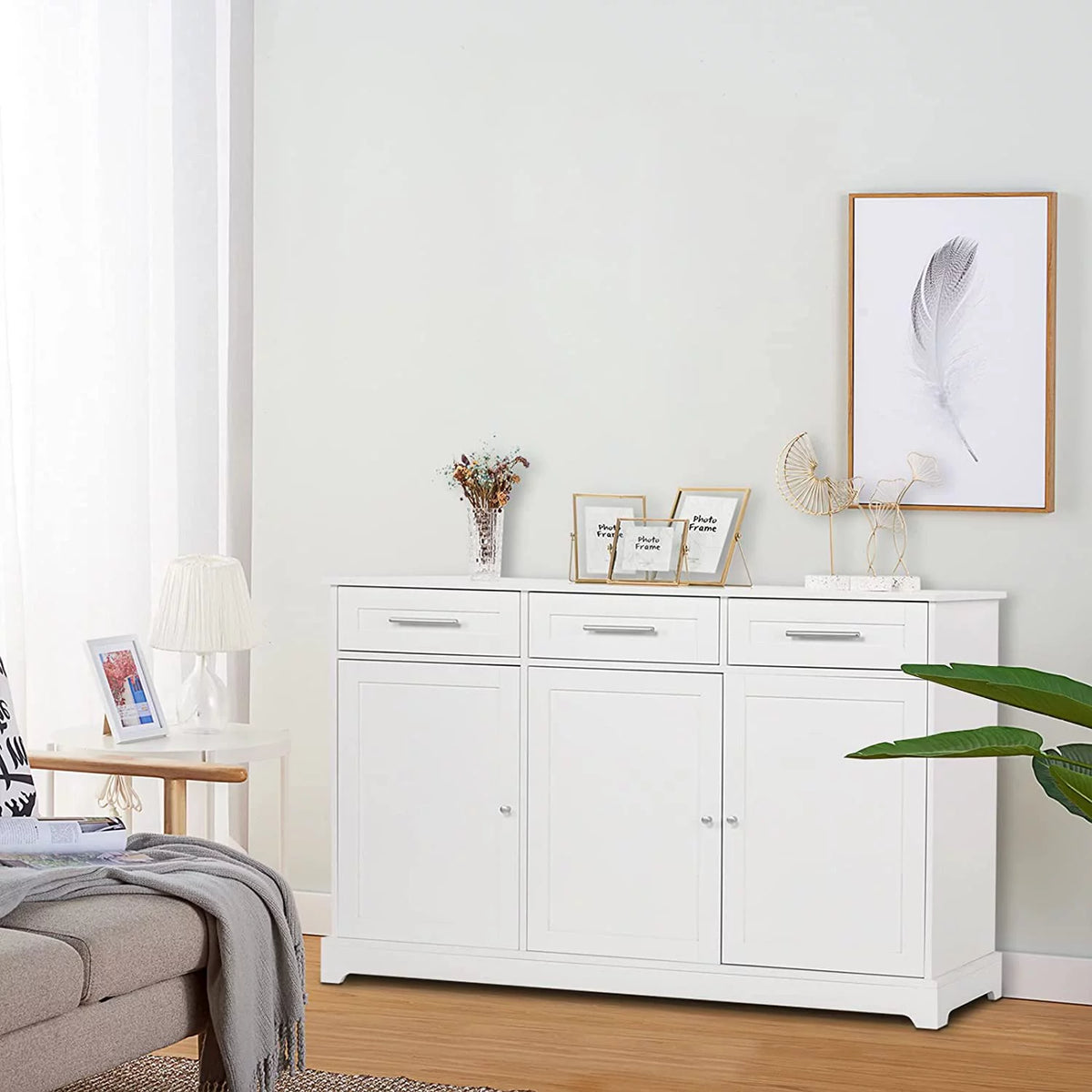 White Buffet Cabinet with Storage and Drawers F525299