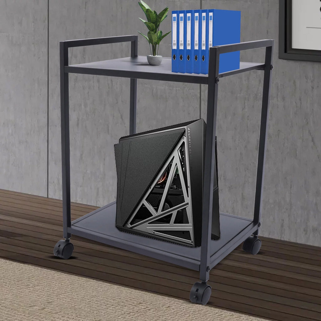 2Tier Computer Tower Stand with Lockable Wheels Black K256