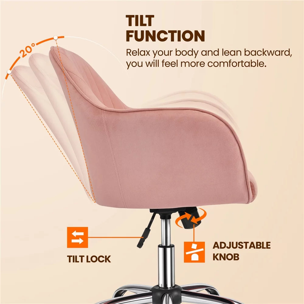 Pink Velvet Mid-Back Task Chair with Armrests L1726