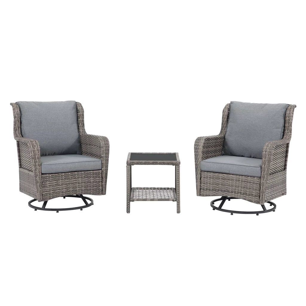 3 Pieces Wicker Swivel Rocking Chairs with Side Table G748653