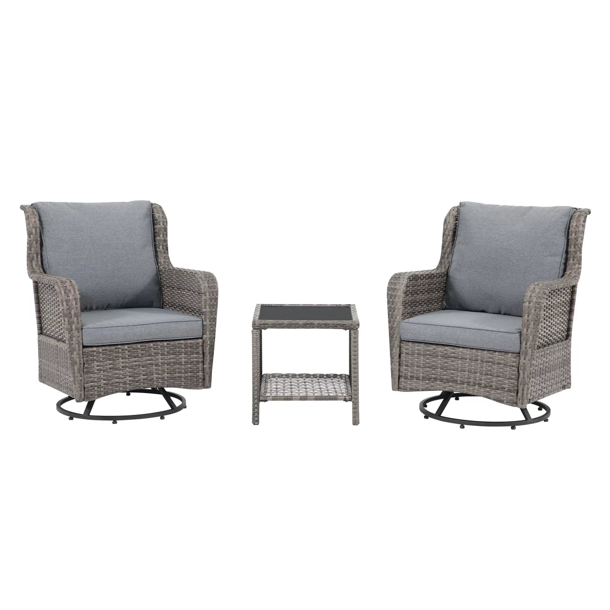 3 Pieces Wicker Swivel Rocking Chairs with Side Table G748653