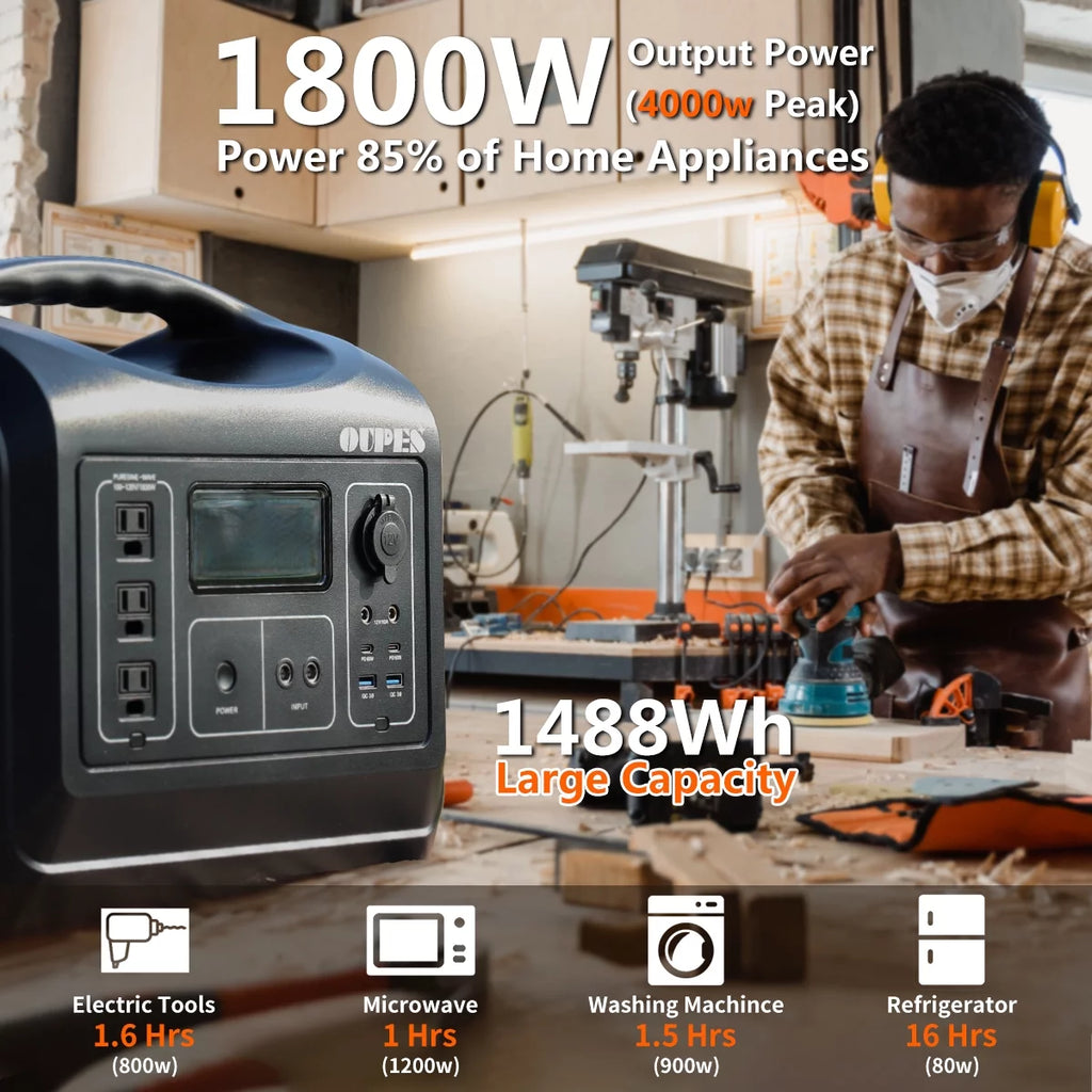 1800W Portable Power Station with 2 100W Panels O8369