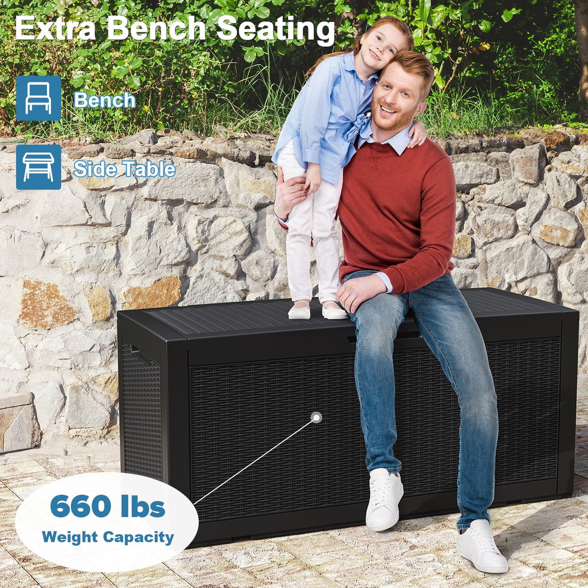 100 Gallon Waterproof Rattan Resin Outdoor Storage Deck Box with Divider H71651