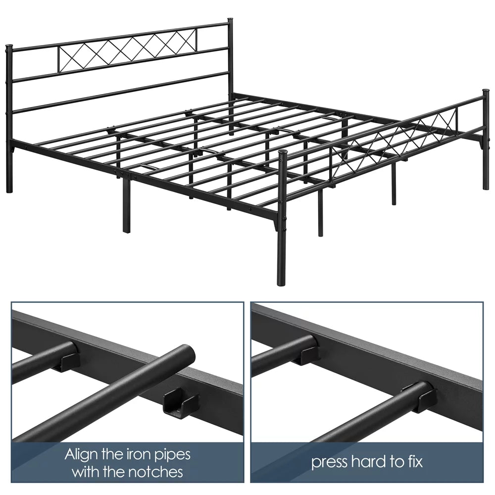 King Metal Slatted Bed Frame with Headboard & Footboard S397685