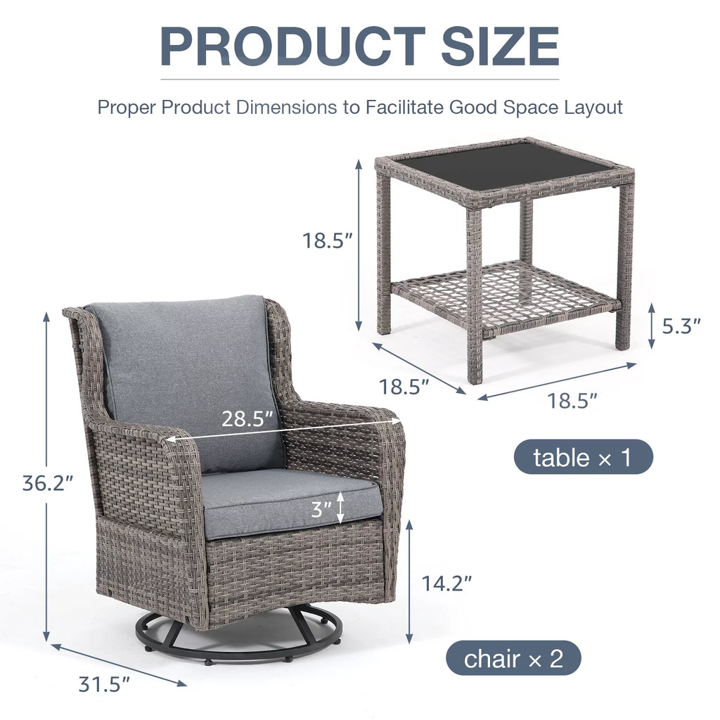 3 Pieces Wicker Swivel Rocking Chairs with Side Table G748653