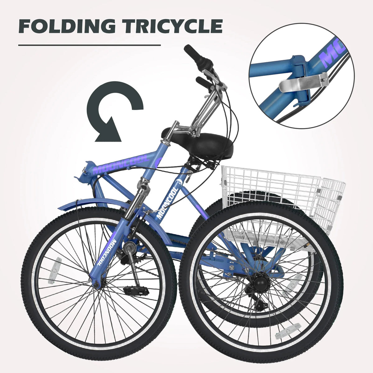 Folding 7 Speed Tricycle Bike with Large Basket T614
