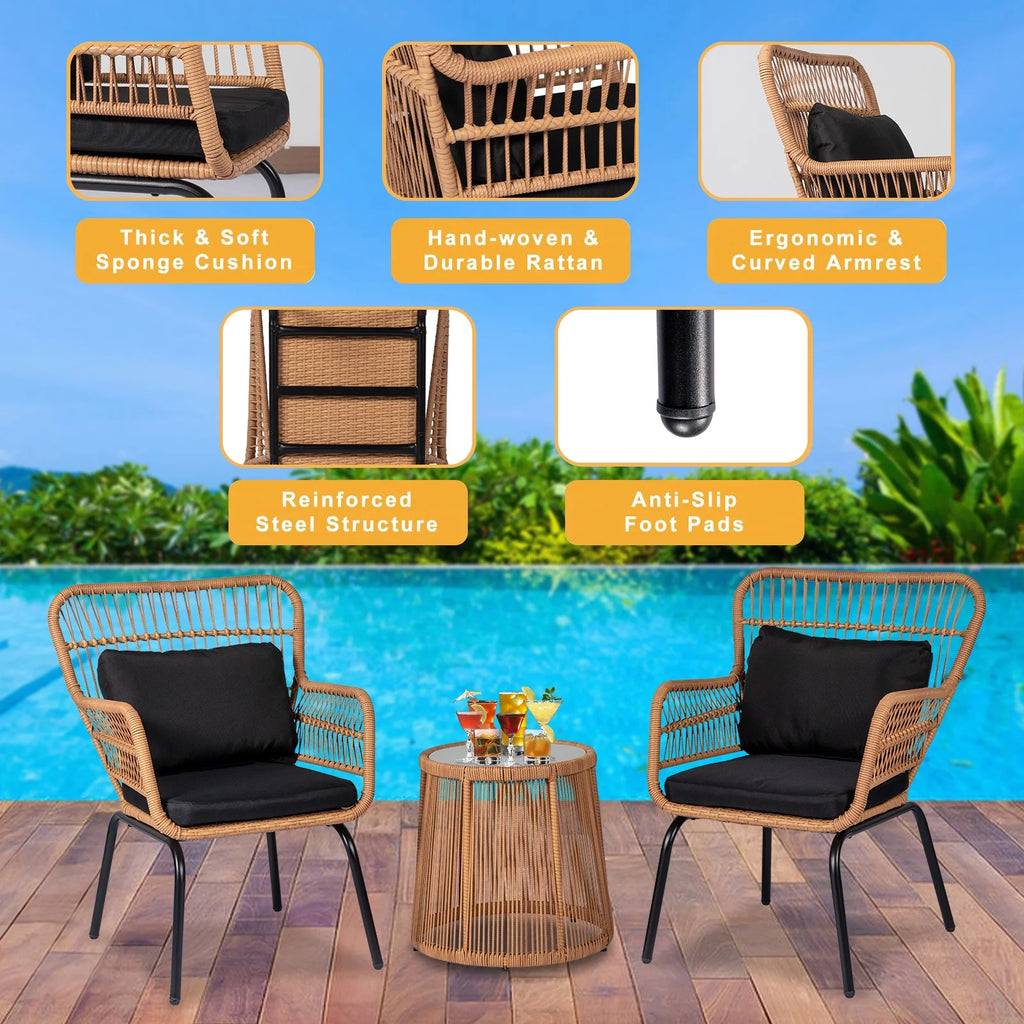 3 Piece All-Weather Wicker Bistro Set with Table Q643