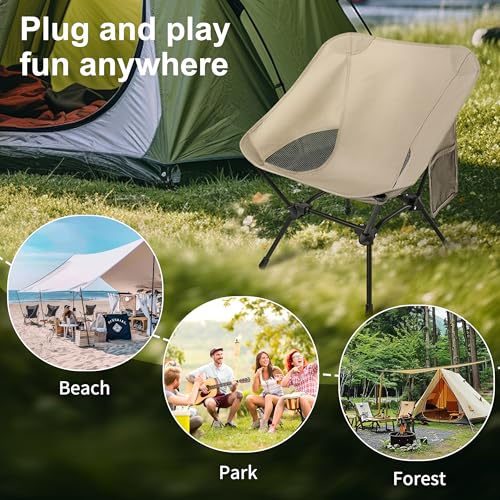 Lightweight Adjustable Folding Camping Chairs with Carry Bag and Side Pockets (Khaki) S1460
