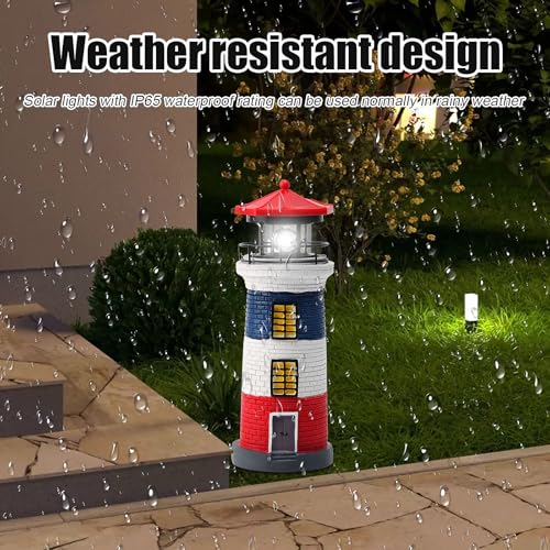 Black and White LED Solar Power Lighthouse Statue H53320