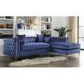 Navy Velvet Button Tufted Sectional Sofa Y513474