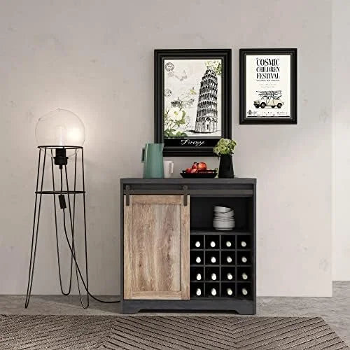 Farmhouse Kitchen Hutch Cabinet with Double Barn Door and Shelves D30545