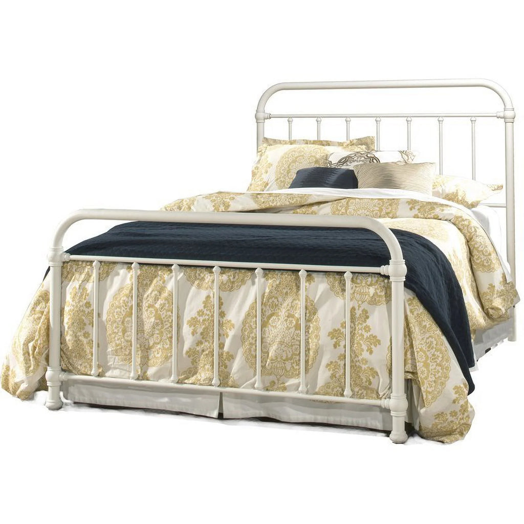 Queen Metal Spindle Panel Bed in White X25010