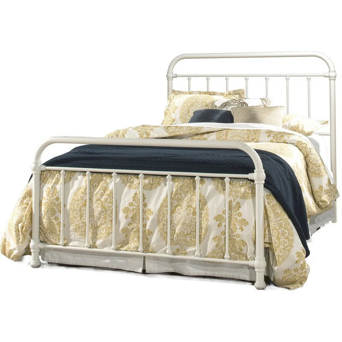 Queen Metal Spindle Panel Bed in White X25010