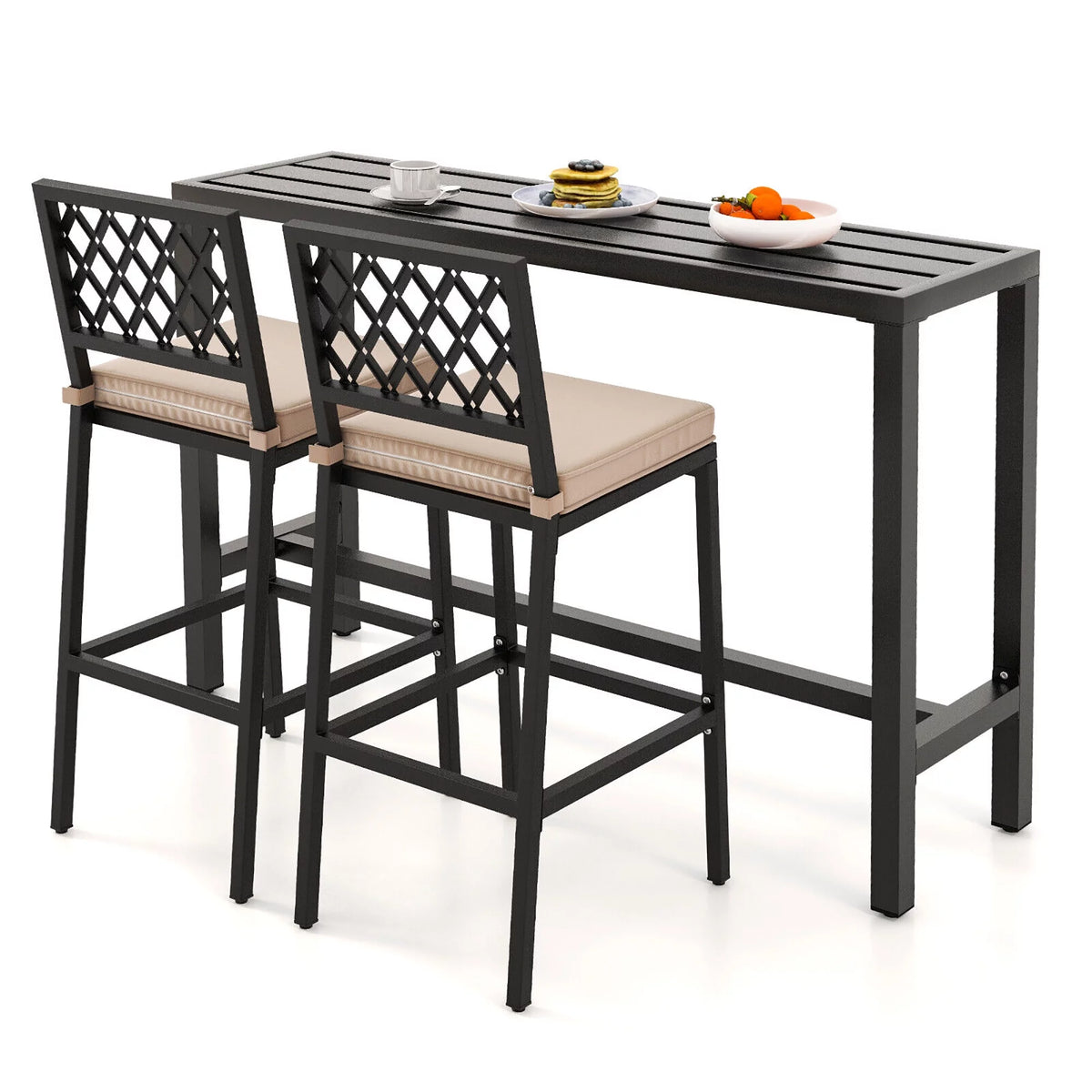 3PCS Outdoor Metal Bar Table & Chairs Set with Cushion F8430