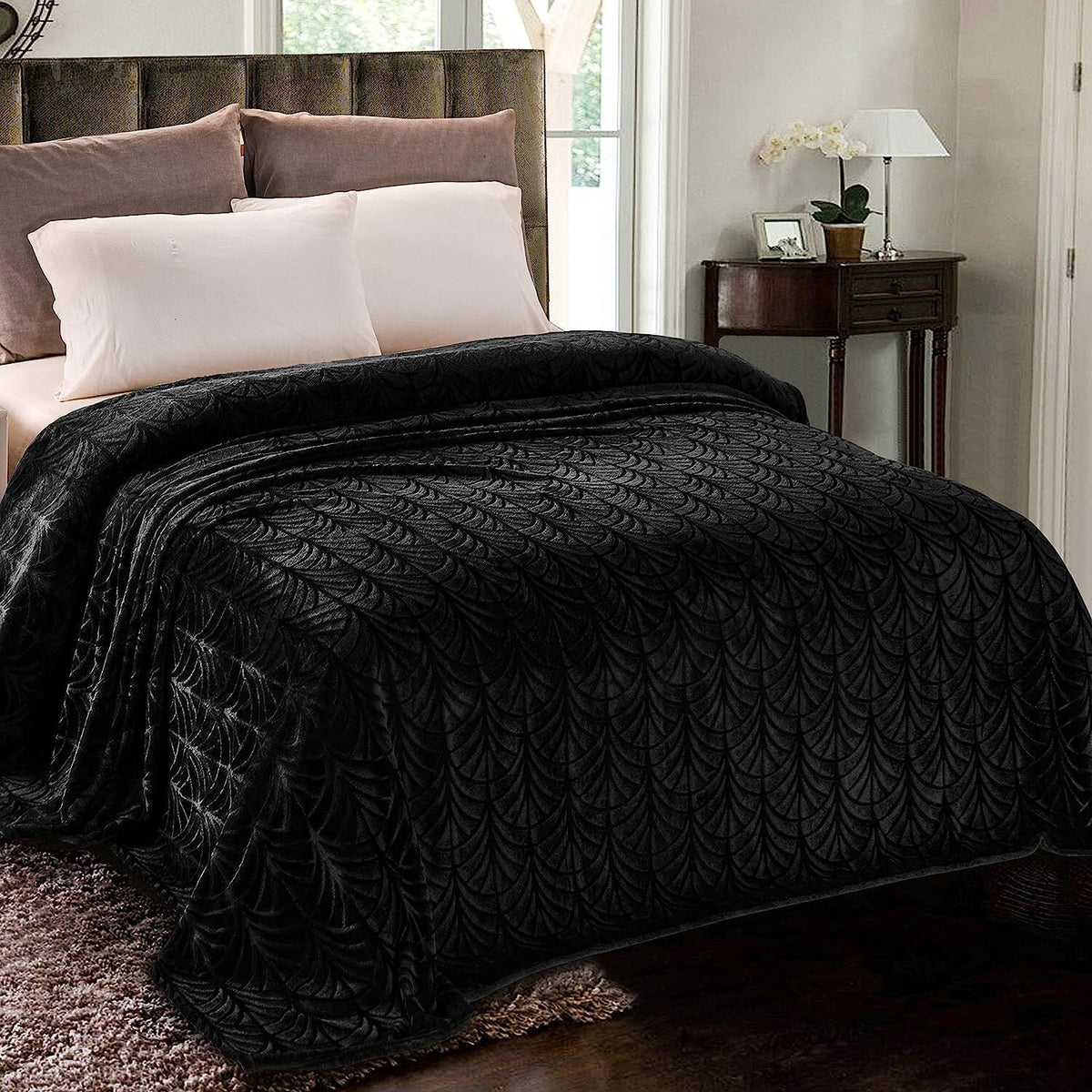 King Size Black Flannel Fleece Blanket A966682
