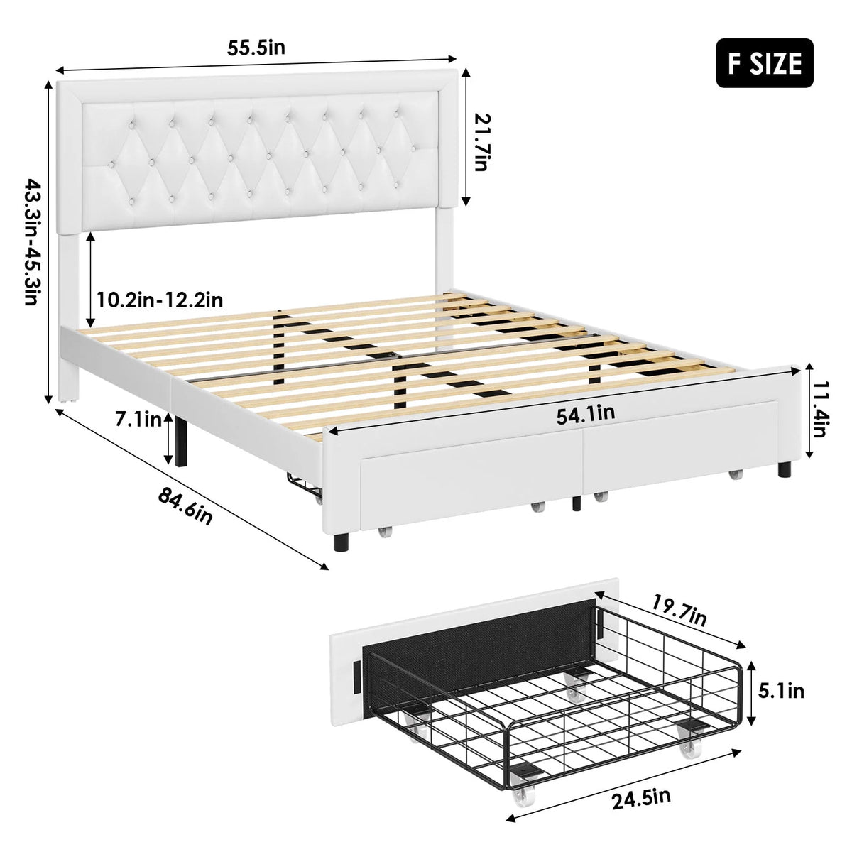 Queen Size 2 Drawers PU Leather Upholstered Platform Bed O5682
