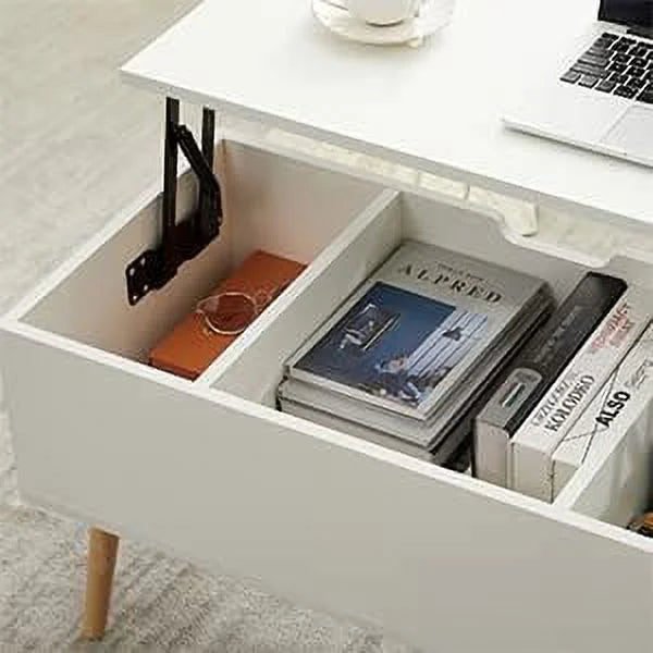43" Lift Top Wooden Coffee Table with Hidden Storage and Open Shelves Matte White Q985497