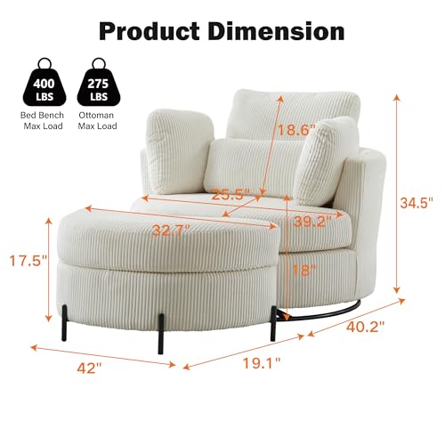 42.2" Oversized Chenille Beige Swivel Barrel Chair Q752