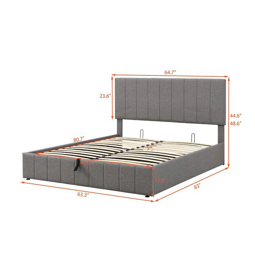 Twin Wood Platform Bed with Fabric Upholstery in Gray X14206