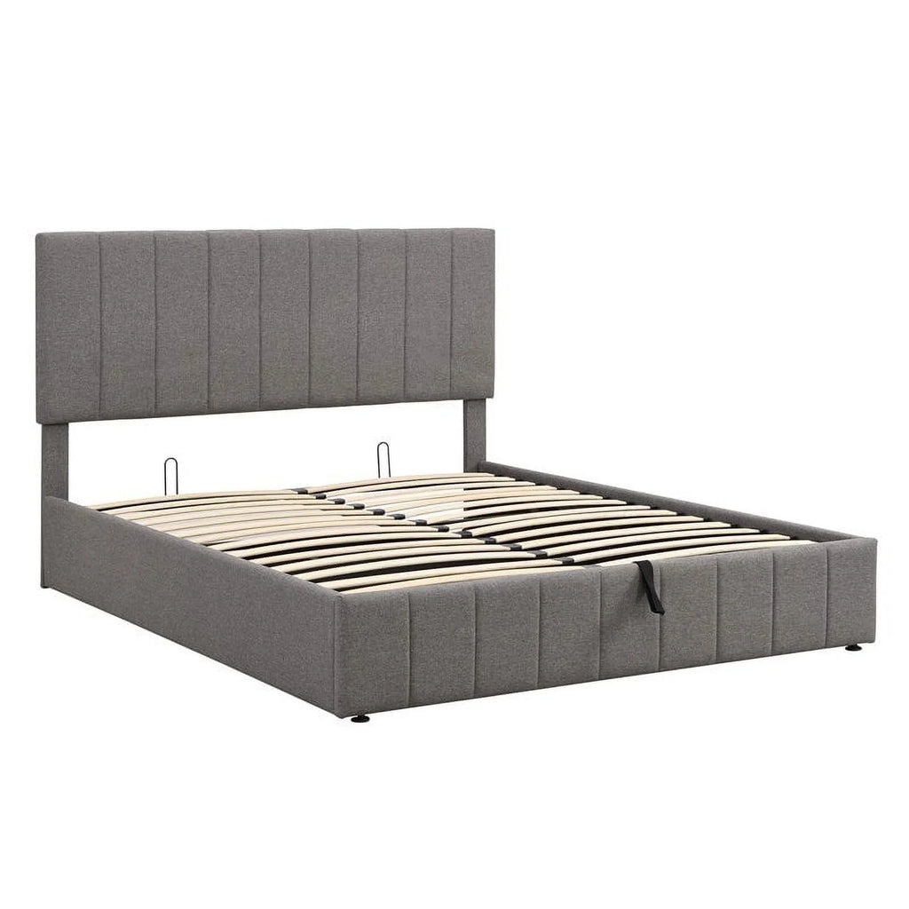 Twin Wood Platform Bed with Fabric Upholstery in Gray X14206