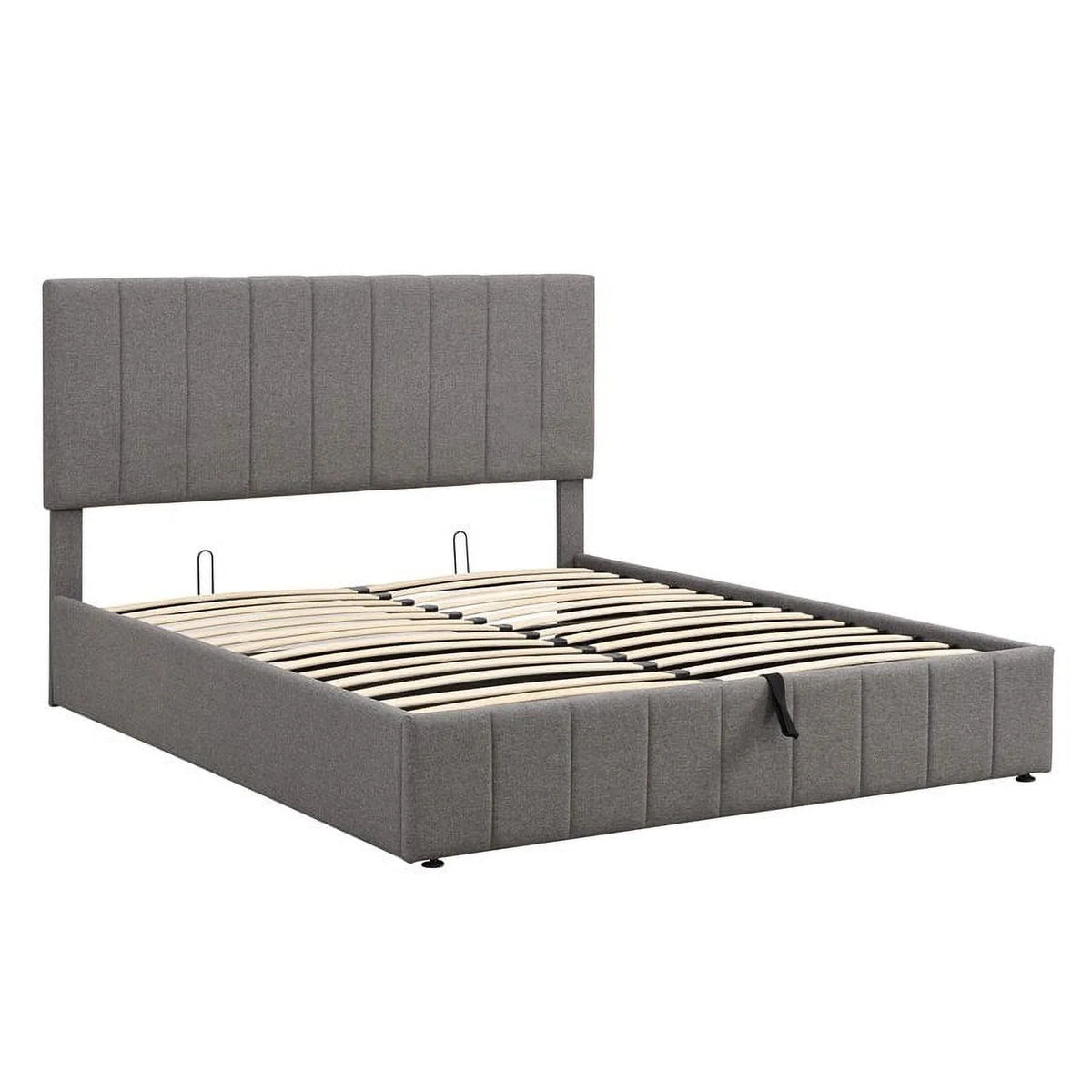 Twin Wood Platform Bed with Fabric Upholstery in Gray X14206