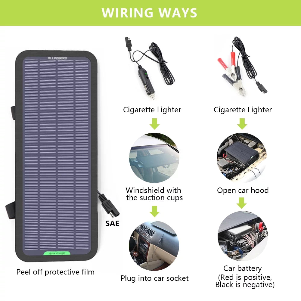 5W 12V 18V Solar Battery Maintainer Portable Solar Panel Kit R4094
