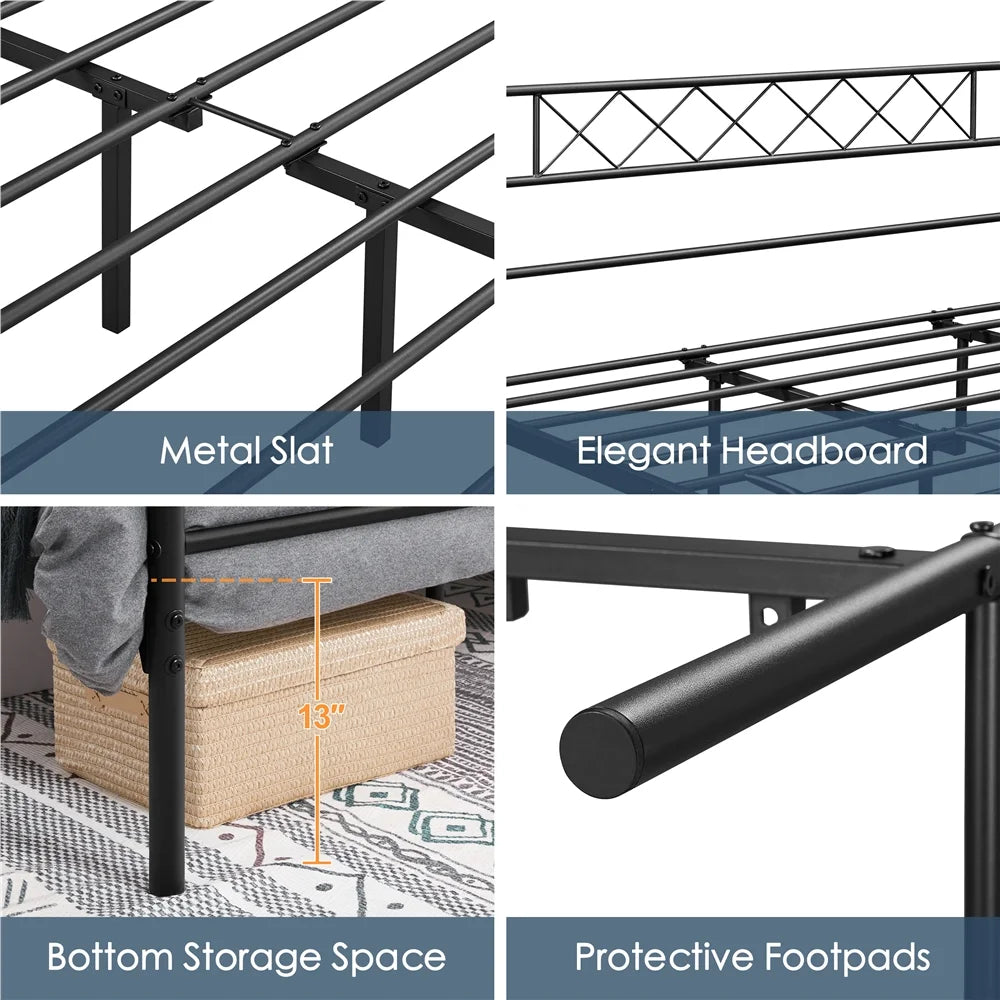 King Metal Slatted Bed Frame with Headboard & Footboard S397685