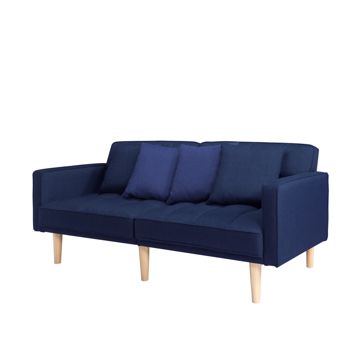 71.3 inch Futon Sofa Bed Convertible Sleeper Couch with 2 Pillows Navy Blue W198
