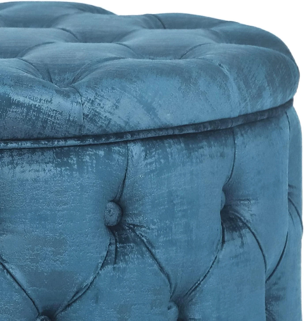 28 Inch Round Blue Velvet Storage Ottoman U268938