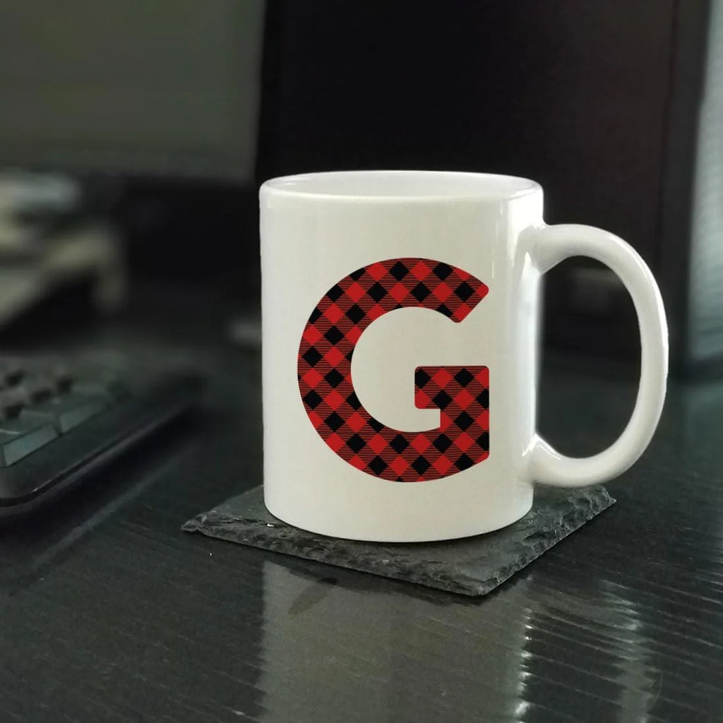 Hot Chocolate Coffee Mug Gift, Red Plaid Initial Letter G, 1-Pack G728250