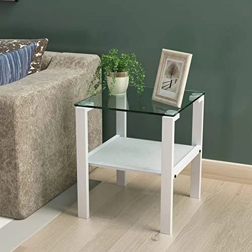 3 Piece Glass Coffee Table and End Tables Set with Tempered Glass Tabletop and Metal Frame S4216