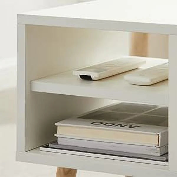 43" Lift Top Wooden Coffee Table with Hidden Storage and Open Shelves Matte White Q985497