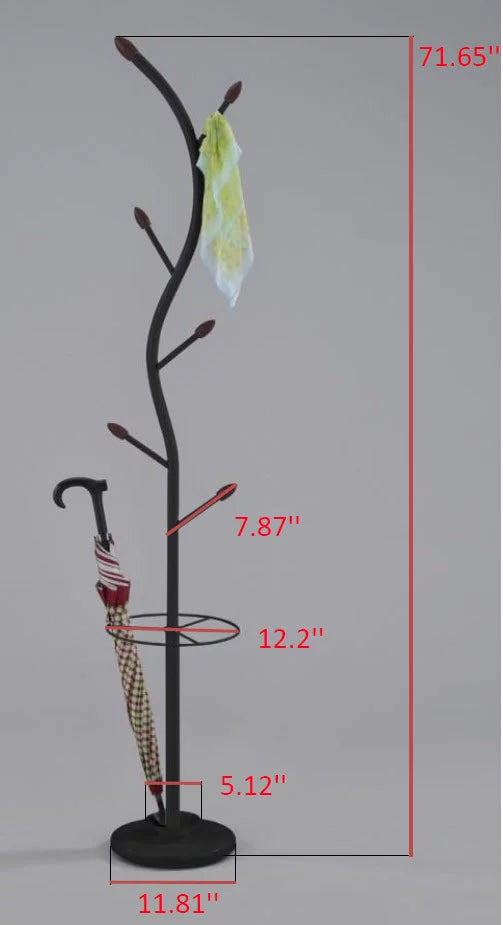 Black Metal Coat & Hat Rack with Umbrella Holder W9904