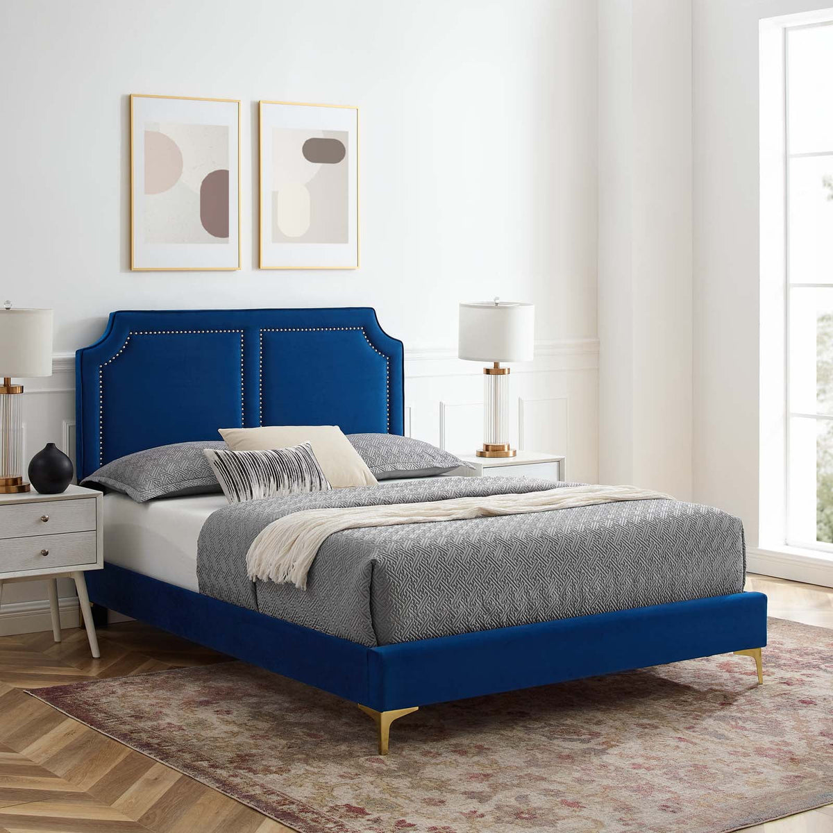Navy Performance Velvet King Bed T73102