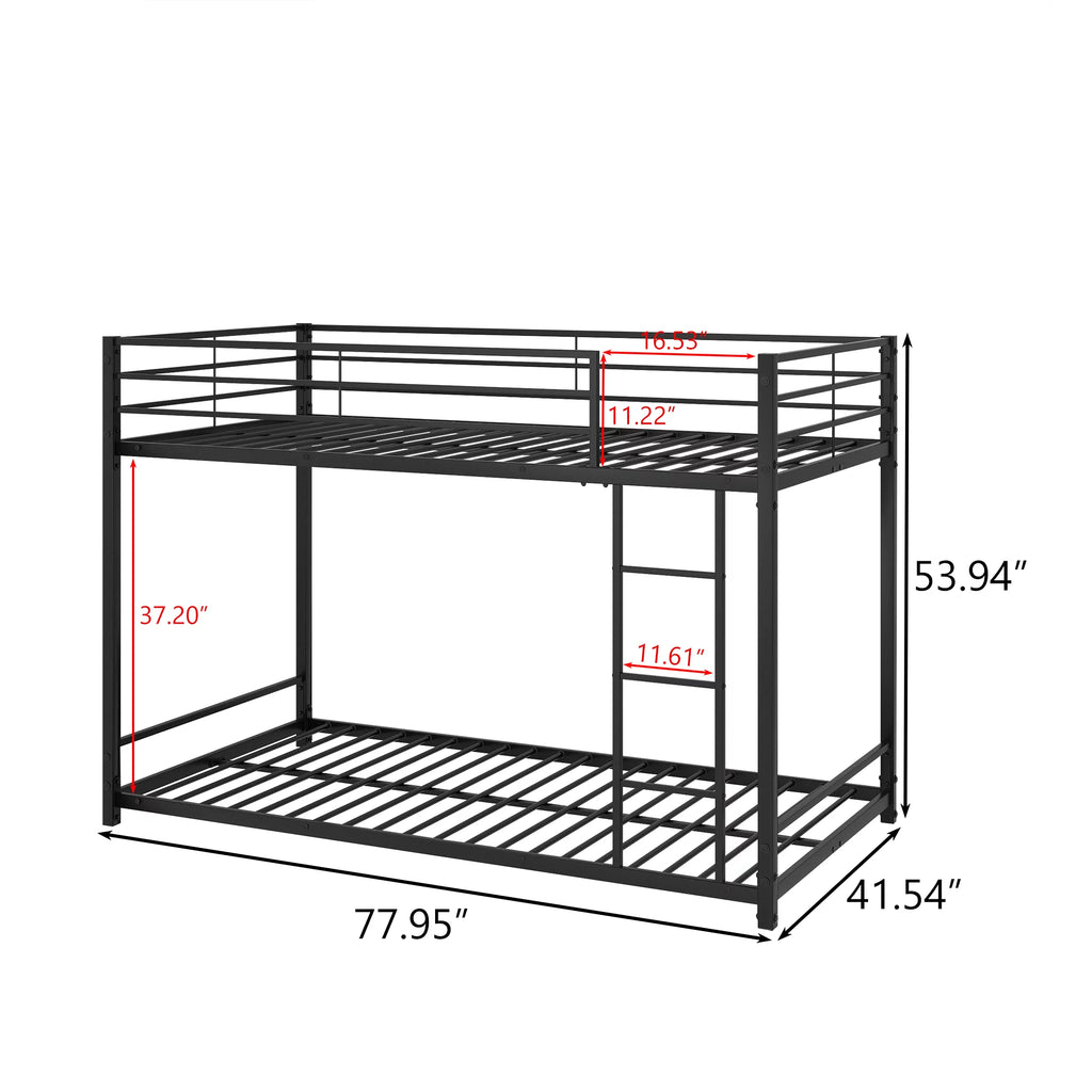Black Twin Over Twin Metal Bunk Bed with Ladder and Safety Guardrails P97107
