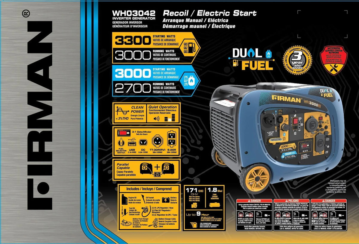Portable 3,300 Watt Liquid Propane 3,650 Watt Gas Generator Y5585