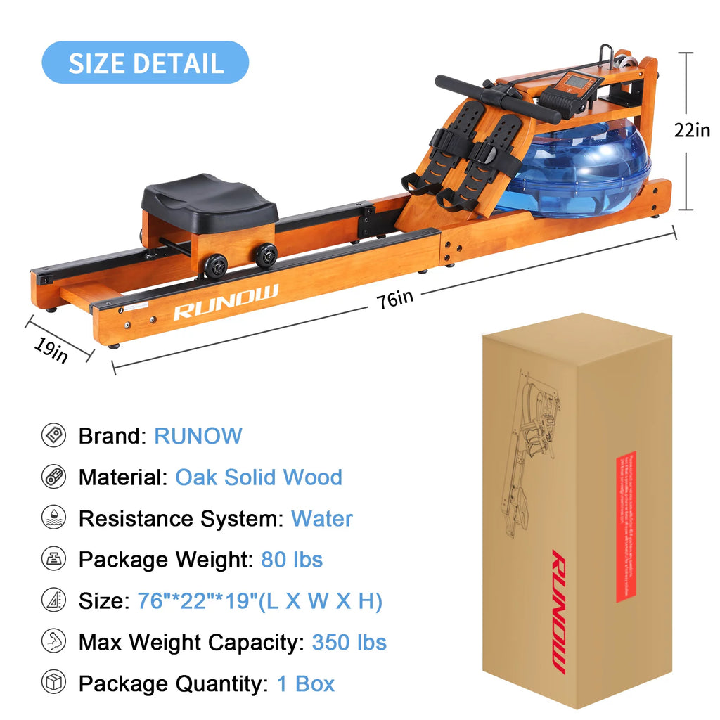 Water Rowing Machine with LCD Monitor 350 LB Wood Rower L6263