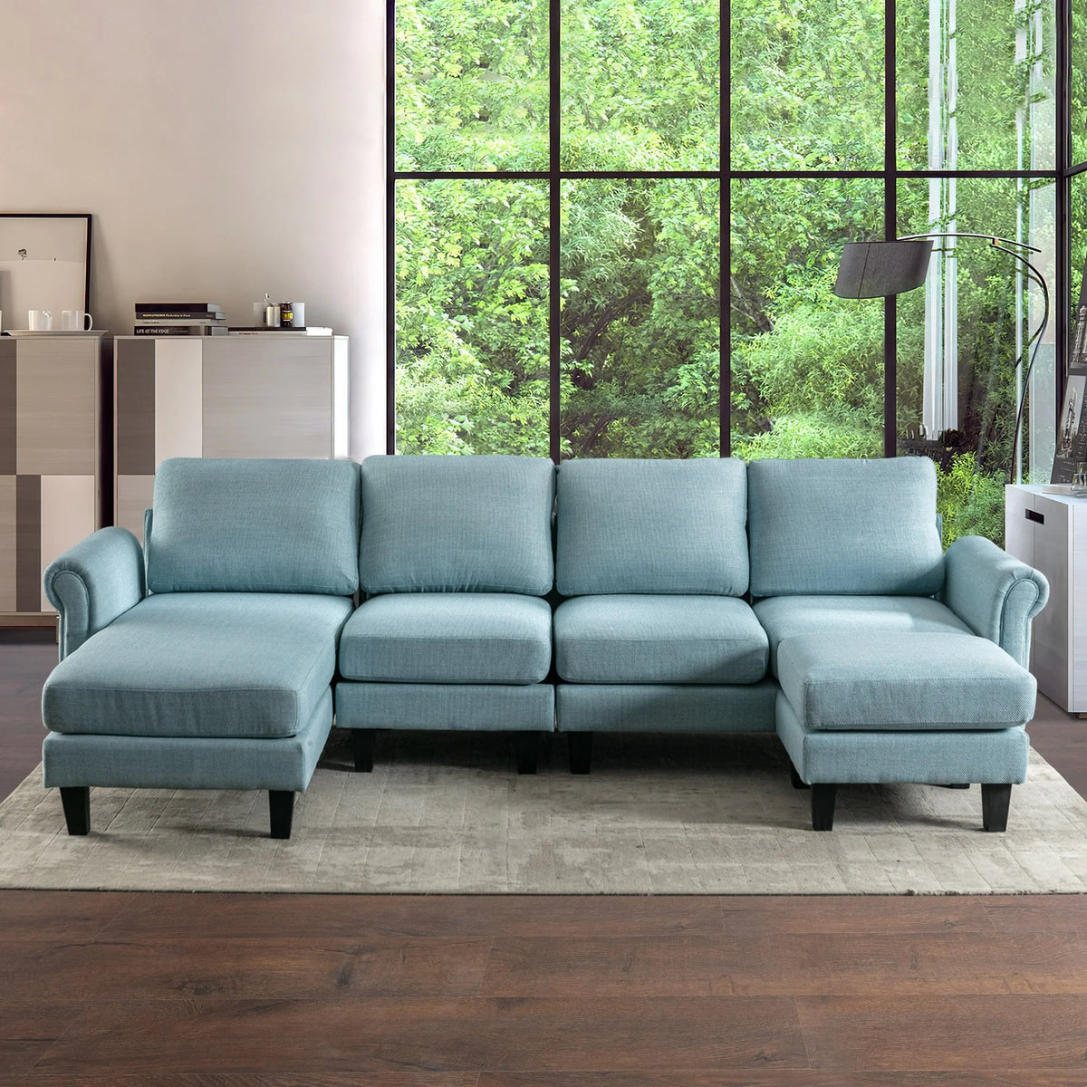 Charcoal Grey U-Shaped Sectional Couch with Chaise and Ottoman D788