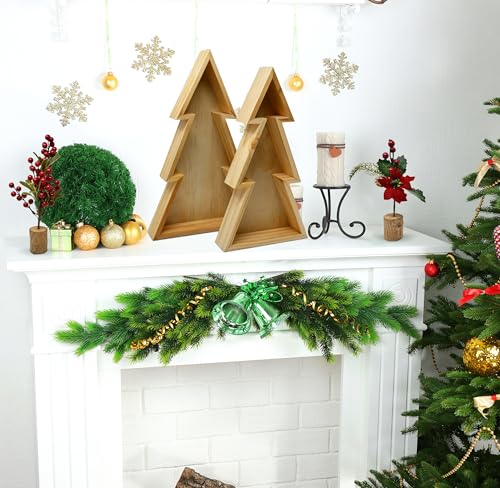 Wooden Christmas Tree Trays Set of 2 G54151