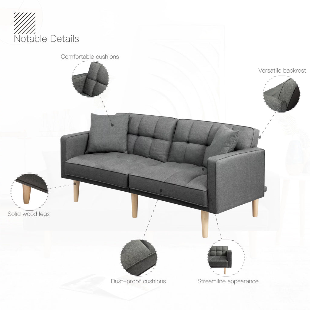 71.3 inch Futon Sofa Bed Convertible Sleeper Couch with 2 Pillows Navy Blue W198
