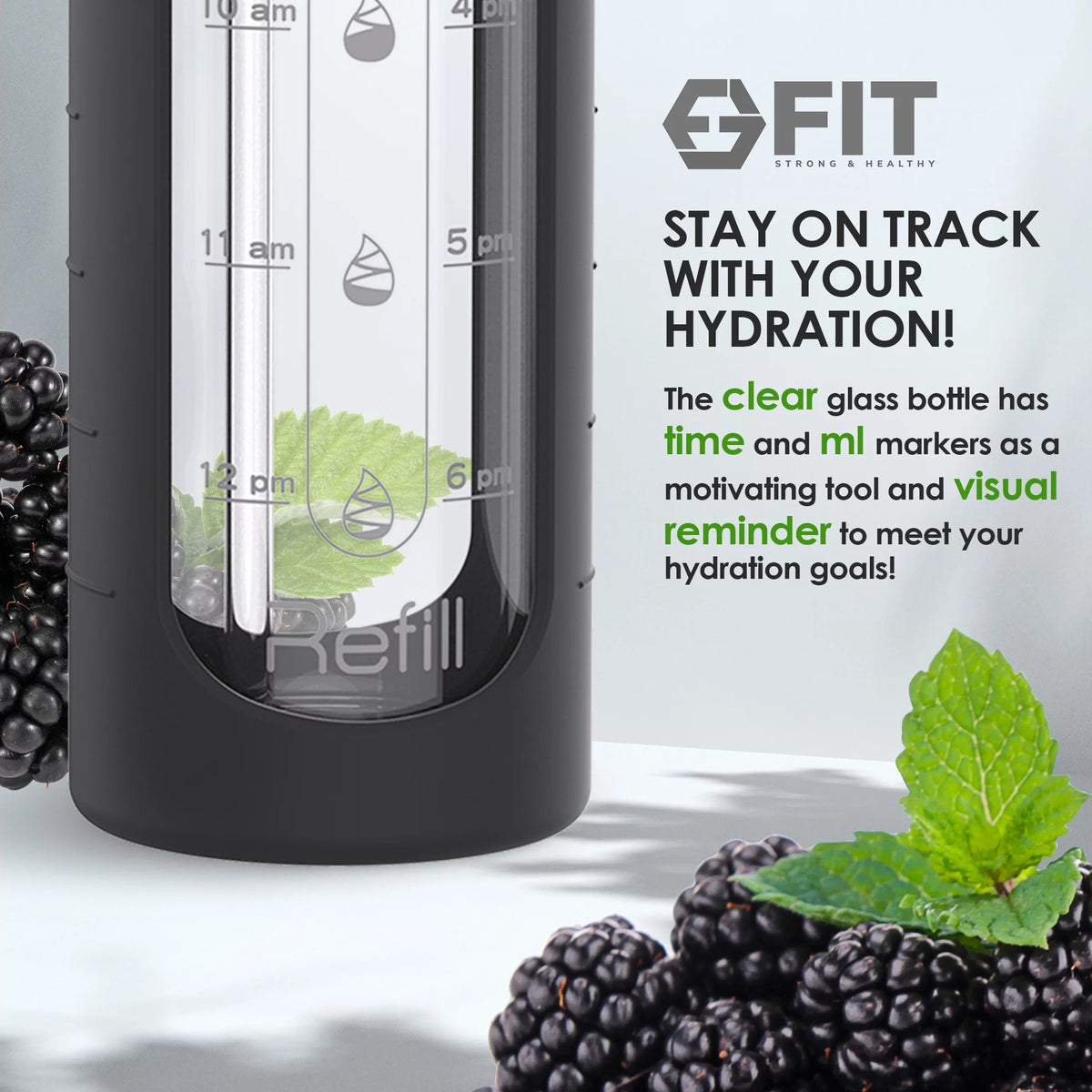 32 oz Glass Water Bottle with Time Marker and Carrier T854