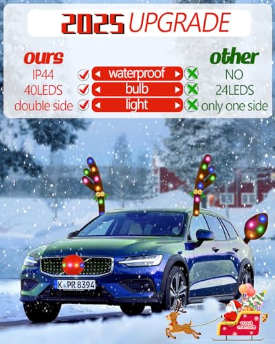 Christmas Reindeer Antlers Car Decoration Kit IP44 Waterproof LED Lights Multicolor T48167