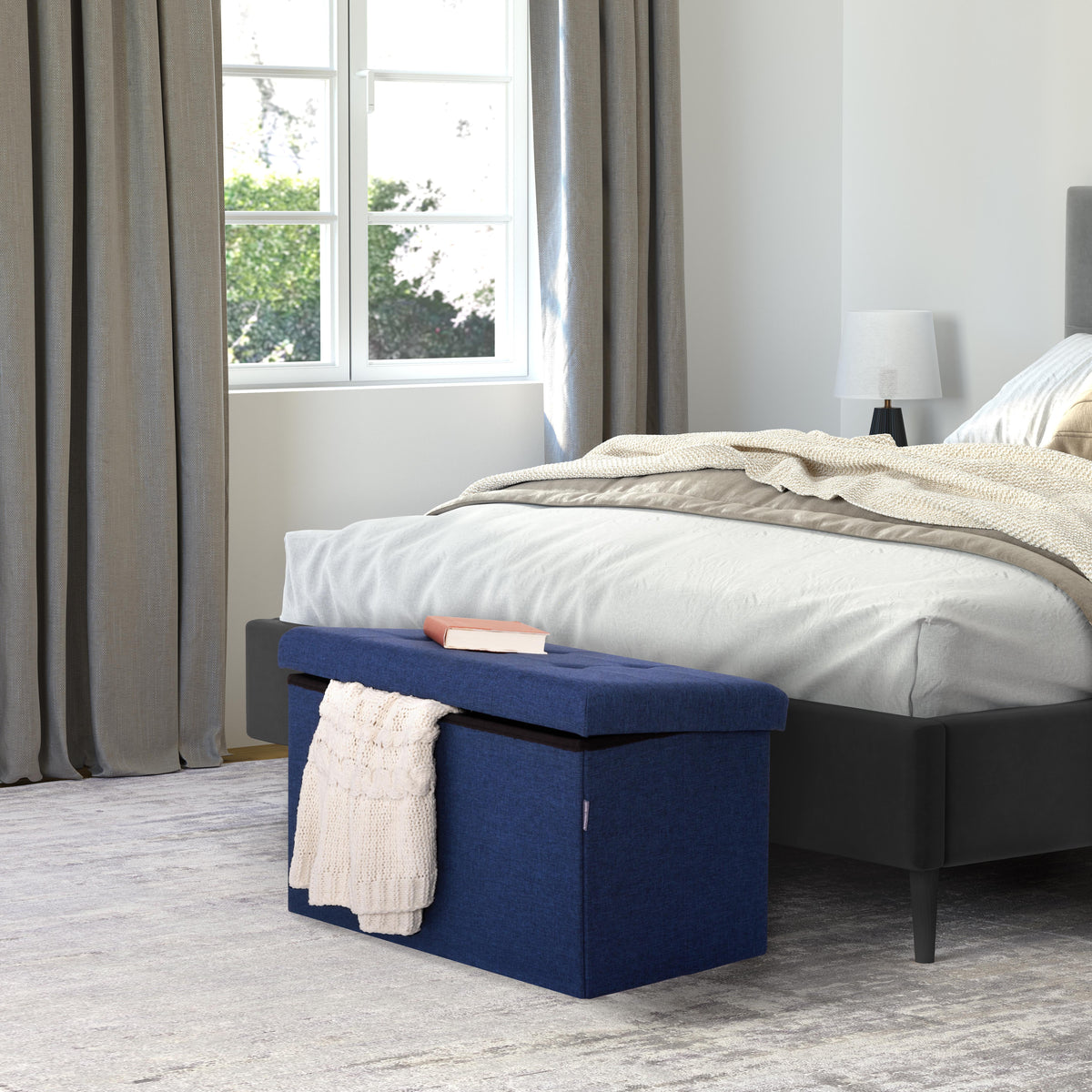 Cushioned Fabric Storage Ottoman Bench Z926481