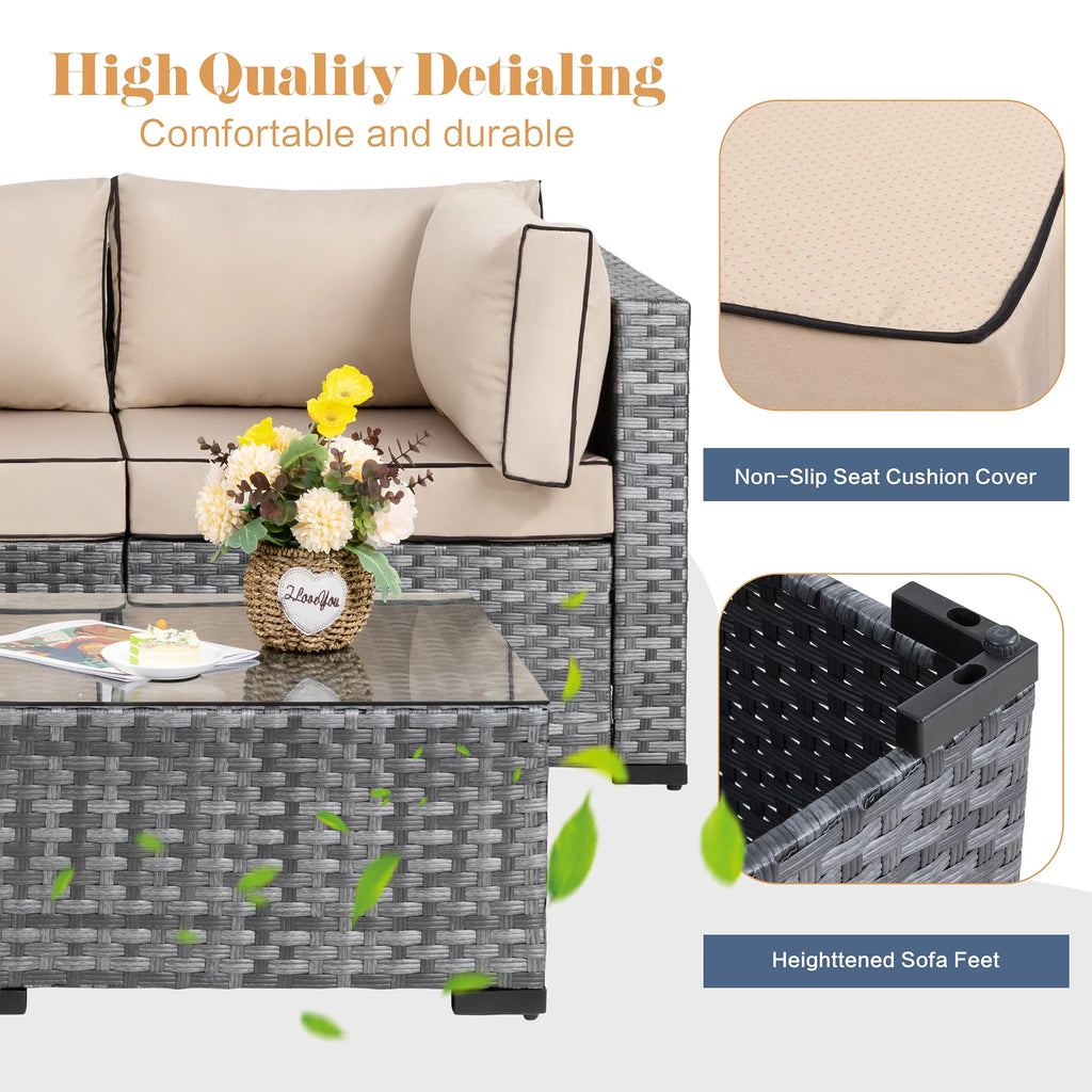 7 Piece Wicker Outdoor Sectional Sofa Set Y247
