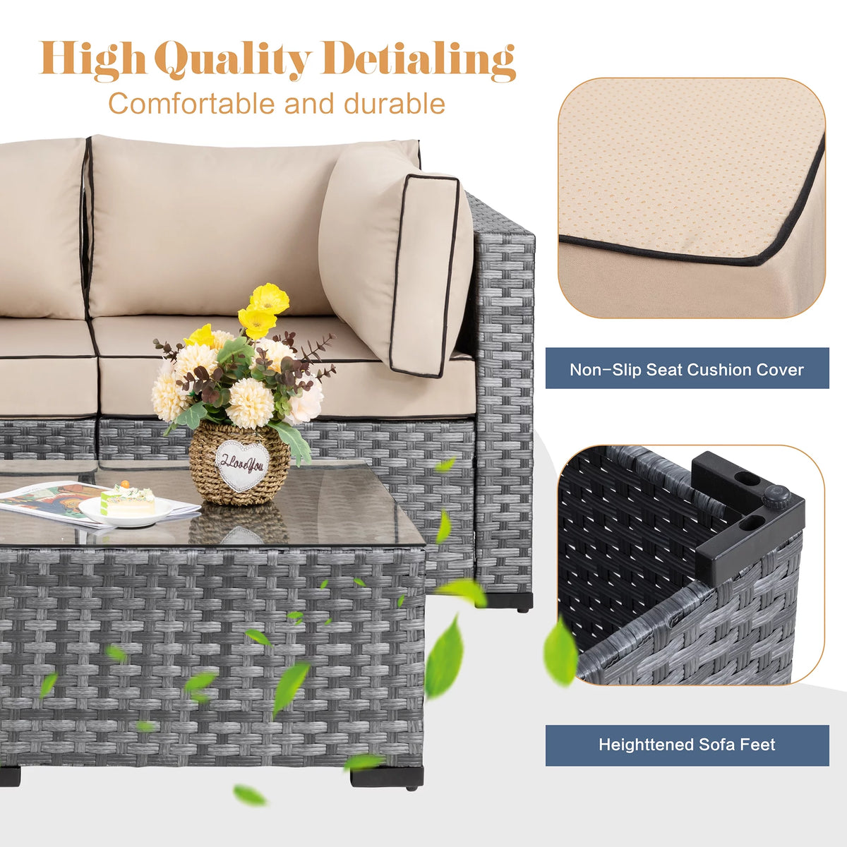 7 Piece Wicker Outdoor Sectional Sofa Set Y247