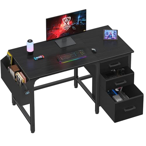 White 55 Inch Computer Desk with Fabric File Drawers Cabinet Y59845