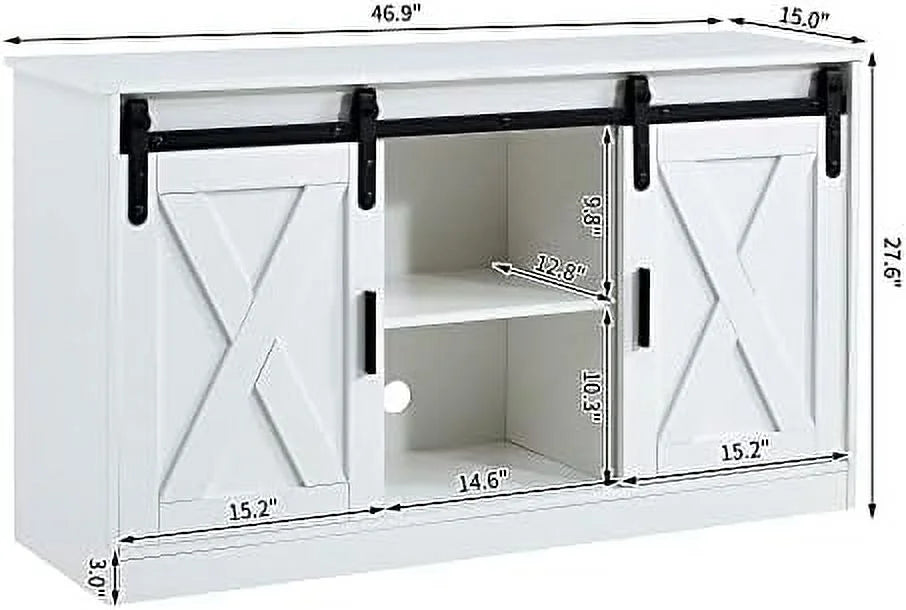 47 Inch White Farmhouse TV Stand with Sliding Barn Door U667