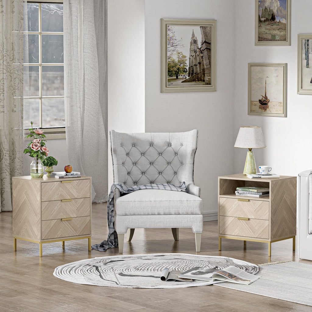 Oak 2 Drawer Wood Nightstand with Open Shelf A89595